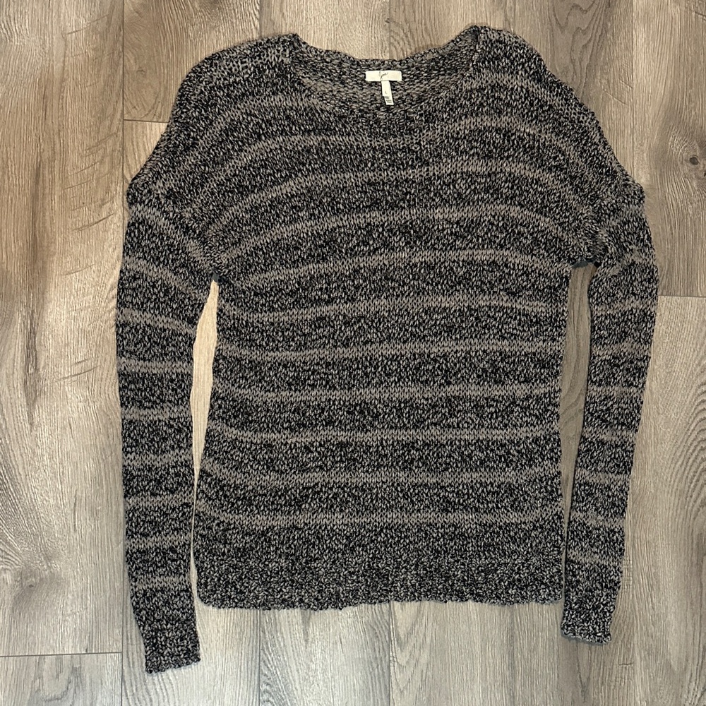 Joie Cozy Black and Gray Striped Sweater
